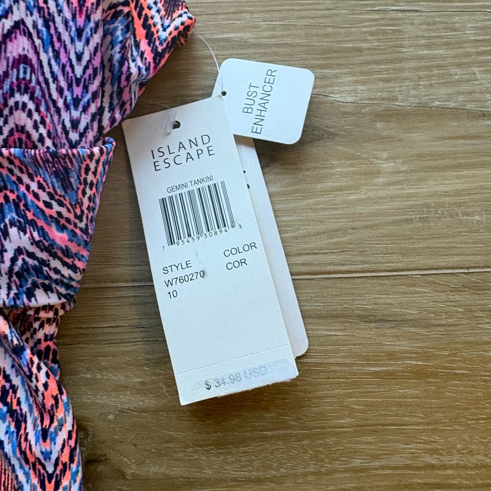NWT Island Escape Swimsuit Tankini Top Size 10 Gemini Bust Enhancer Coral - Picture 4 of 5